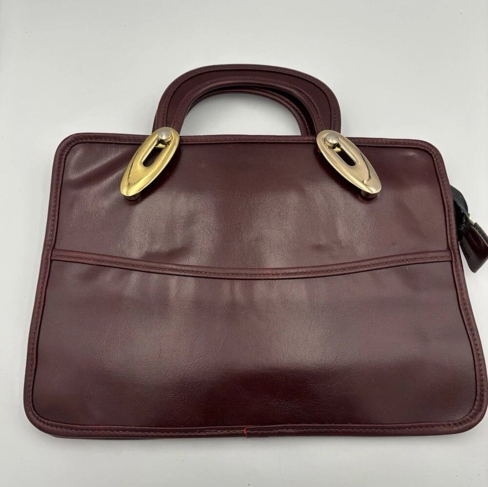 Vintage Faux Red Leather Handbag/Clutch with Retracting Handles